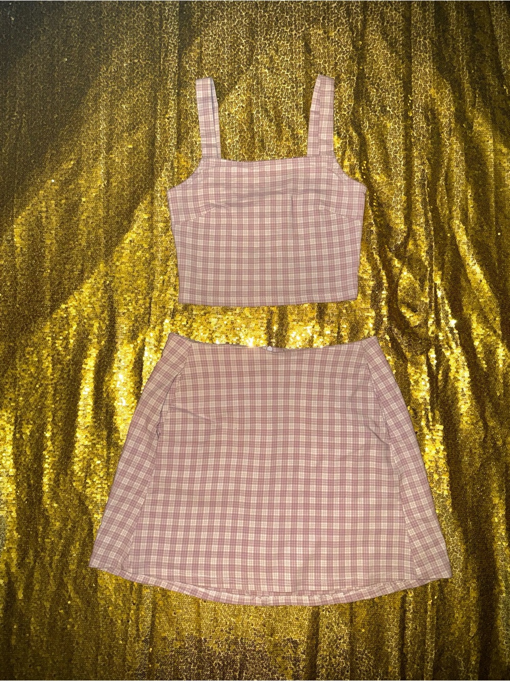 Altar'd State Lavender Plaid Two-Piece Skirt Set